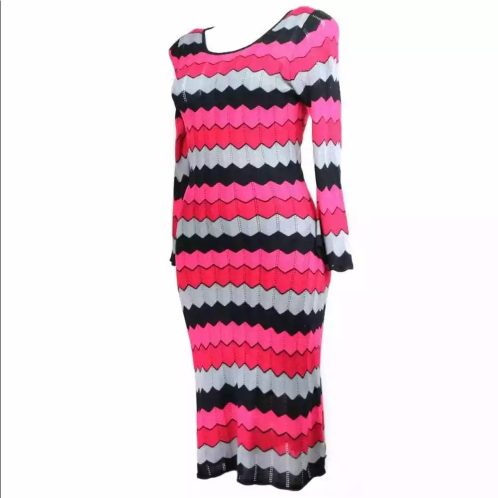 Jonathan Martin ZIG ZAG Chevron Dress Barbie Pink Black - Picture 3 of 6